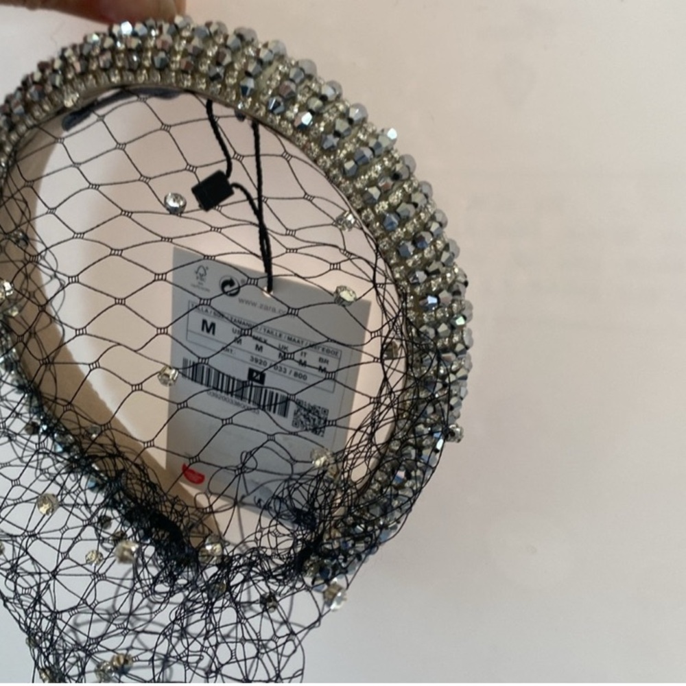 NWT Zara Rhinestones Mesh Veil Headband - Picture 8 of 10